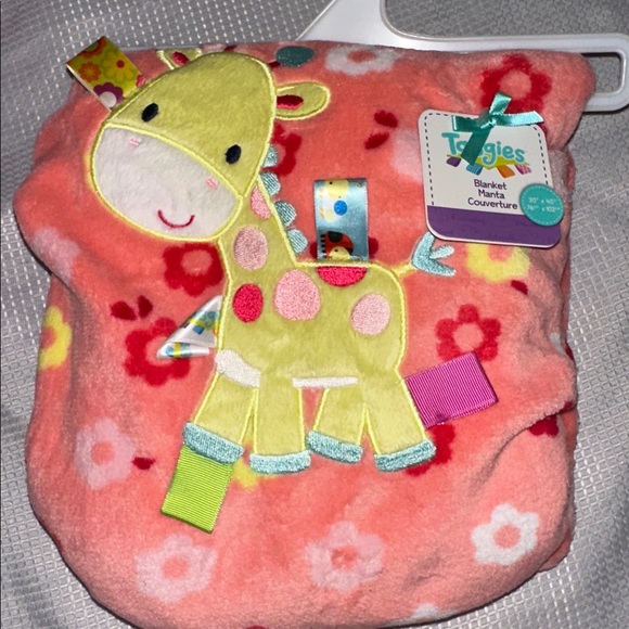 TAGGIES GIRAFFE FLOWERS CORAL PINK SECURITY LOVEY BABY BLANKET NEW NWT - Picture 1 of 3